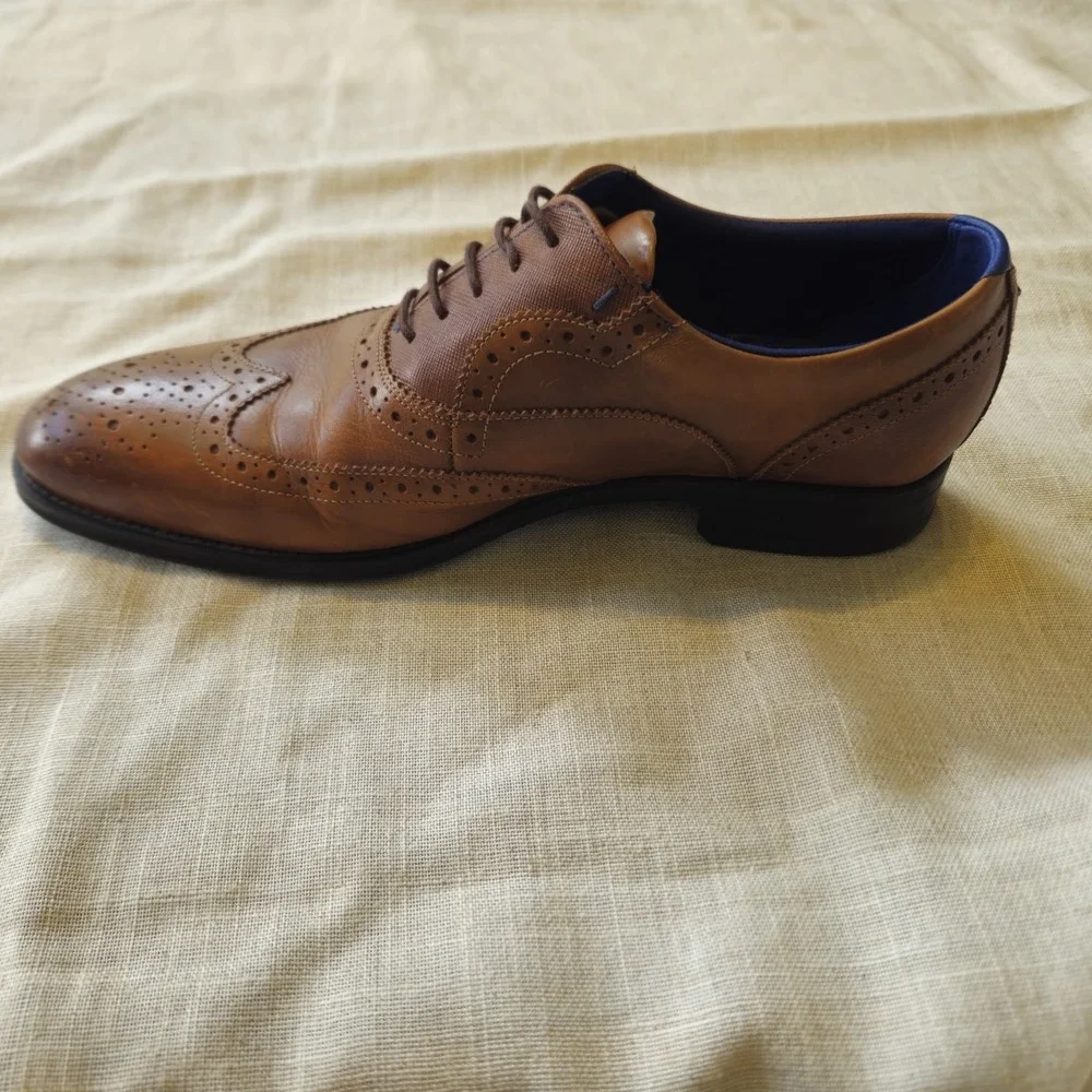 Ted Baker Mens Cognac Brown Leather Wingtip Brogue Oxford Shoes Size US 10 Luxe‎